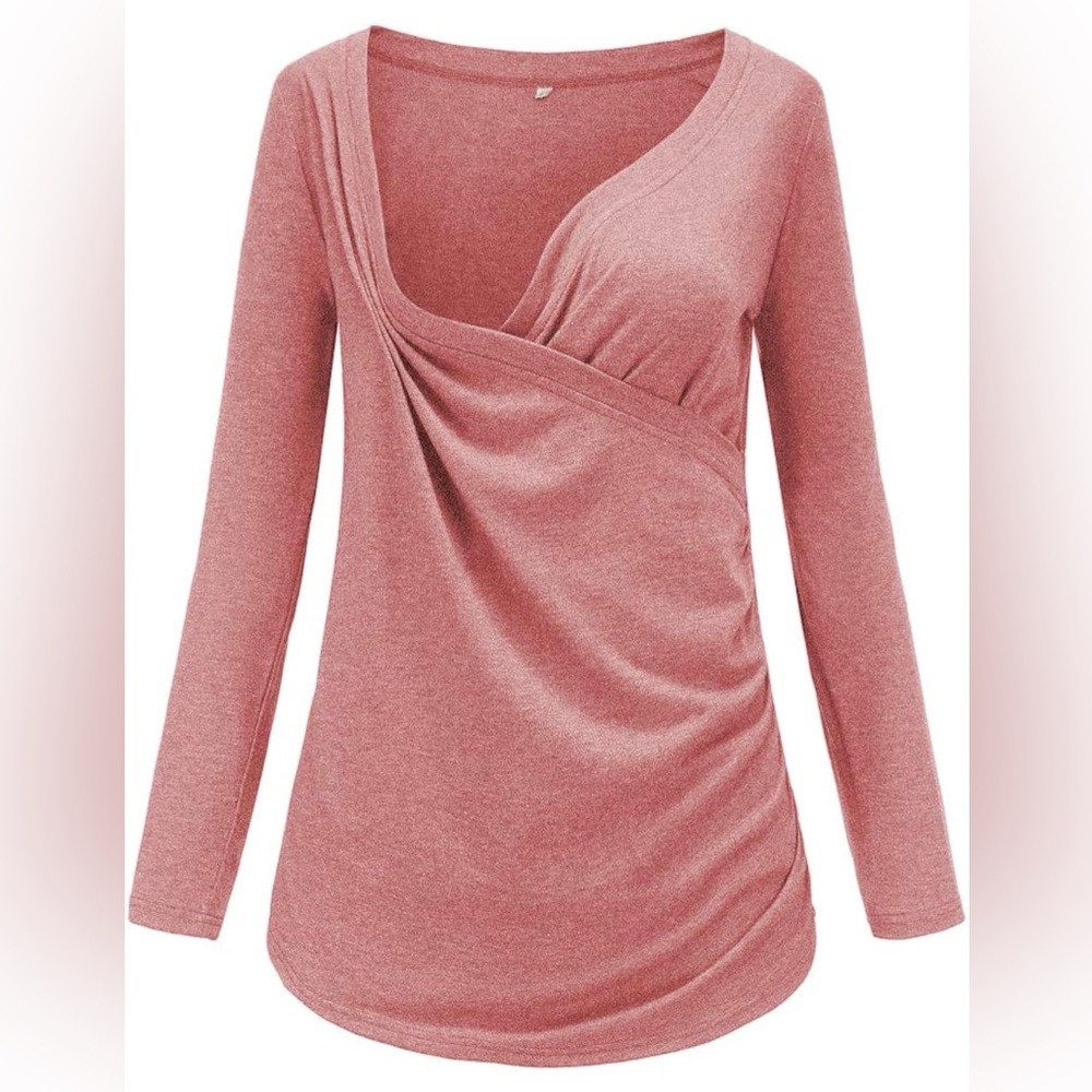 Liu & Qu Women’s Maternity Long Sleeve Nursing Top Tee, Pink Size Medium